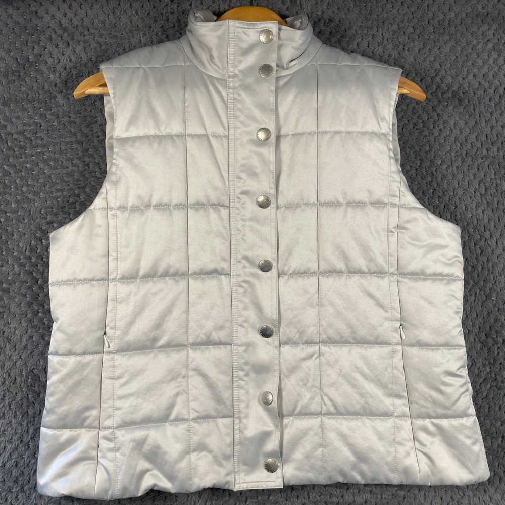 Lauren Ralph Lauren Quilted Puffer Vest Silver Snap Front XL Outdoor Casual - Picture 4 of 11